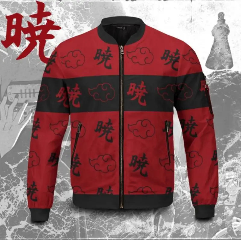 Naruto Anime Akatsuki Cosplay Casual Jacket New Autumn and Winter 3D Embroidery Zipper Sports Coat High Quality Jacke for Men